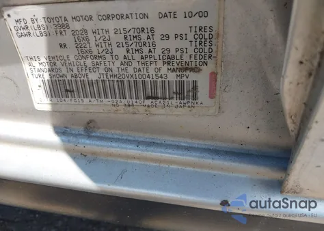 2001 Toyota Rav4 from USA, damaged, VIN JTEHH20VX10041543